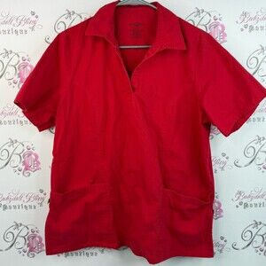 Health pro shirt scrubs top pockets bright Vibrant Red Shirt Jacket